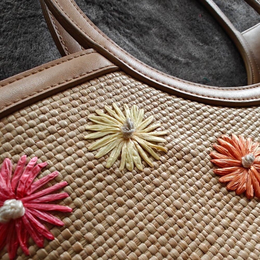 Etienne Aigner vintage straw/ leather tote